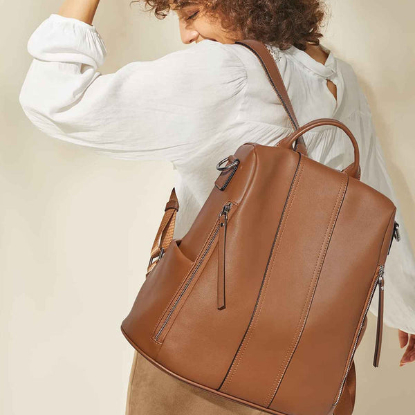 S Zone Anti-theft Soft Genuine Leather Backpack
