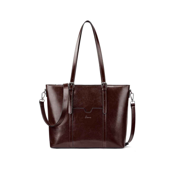 S Zone Genuine Leather Laptop Tote Bag