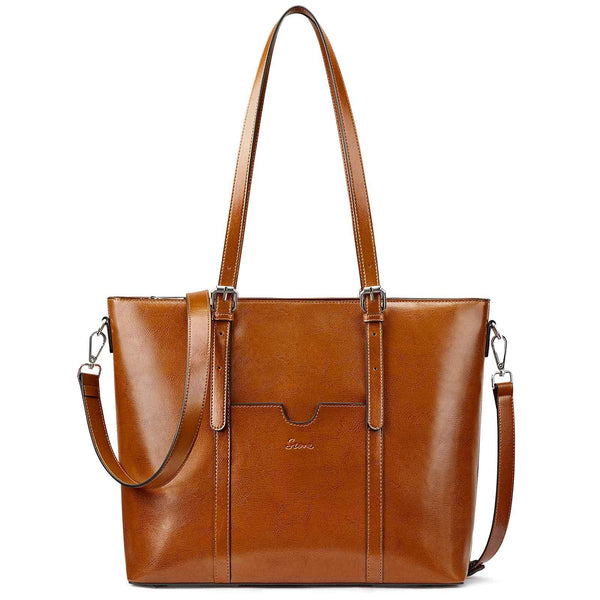 S Zone Genuine Leather Laptop Tote Bag