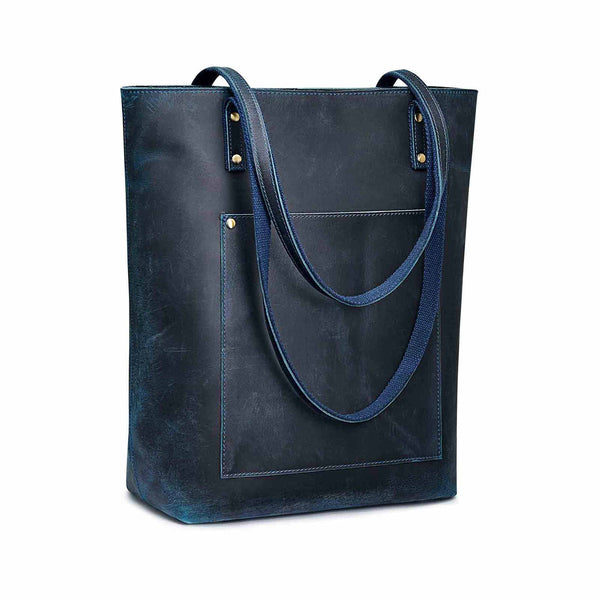 S Zone Genuine Leather Tote Bag With Front Pocket