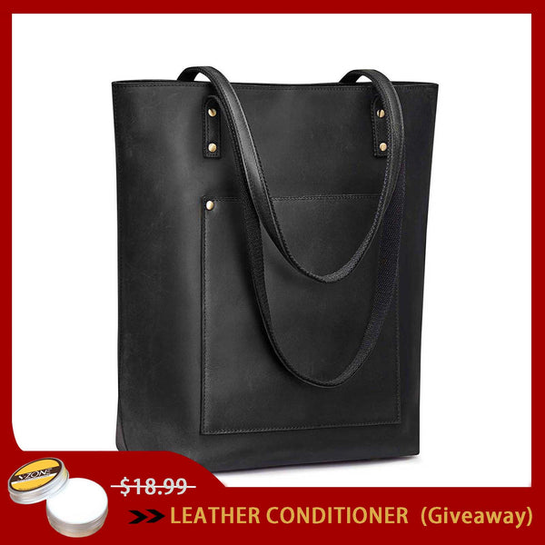 S Zone Genuine Leather Tote Bag With Front Pocket