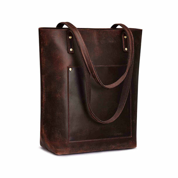 s zone Genuine Leather Tote Bag with Front Pocket