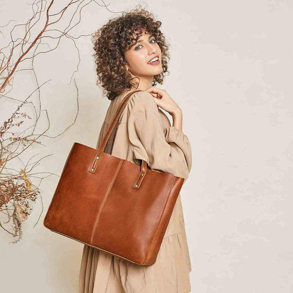 S Zone Large Bucket Geuine Leather Tote