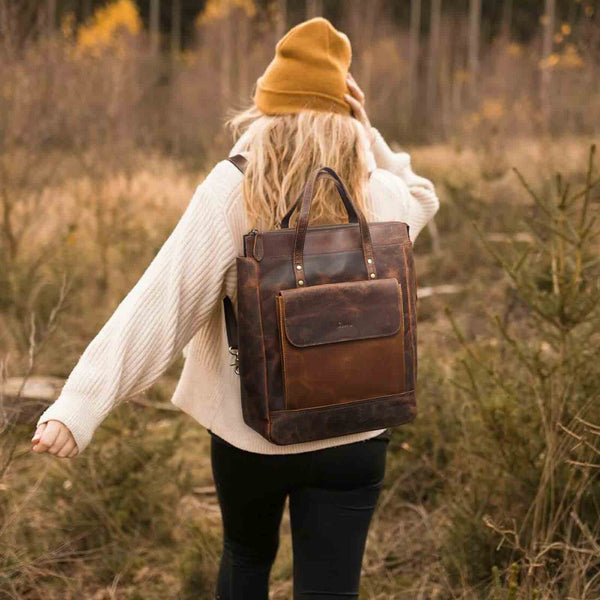 S Zone Retro Genuine Leather Laptop Backpack