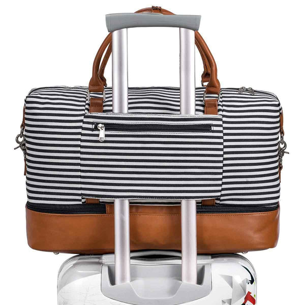 S Zone Striped Weekender Canvas Duffel Bag