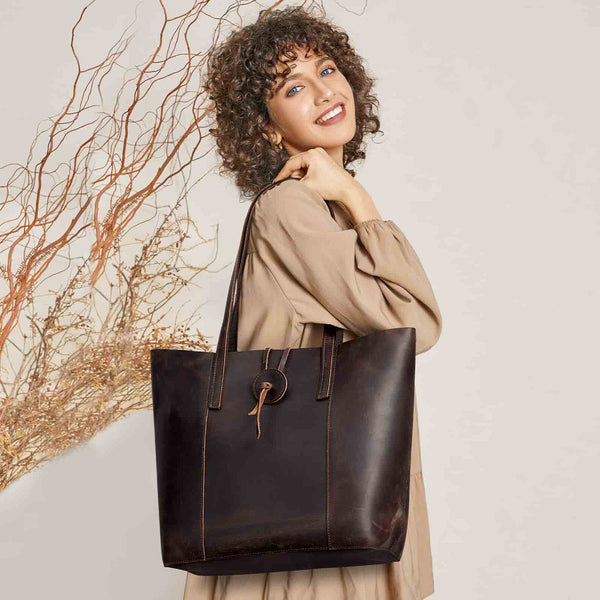 S Zone Women's Crazy Horse Leather Tote Bag