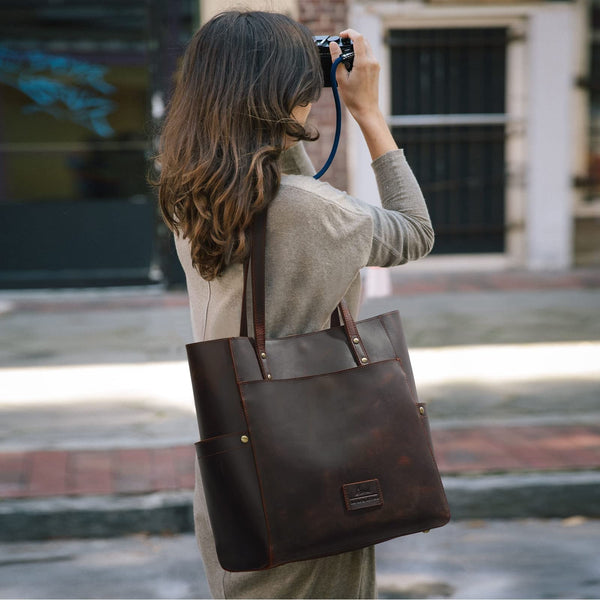 S Zone Women Genuine Leather Tote Bag With Side Pocket