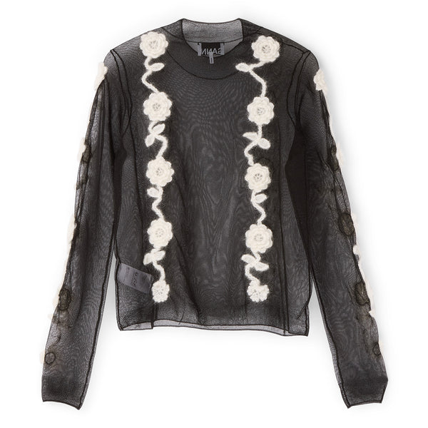 S.b. Concept GANNI Sheer Flower Crochet Turtleneck Black