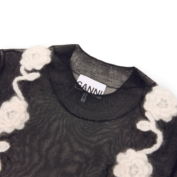 S.b. Concept GANNI Sheer Flower Crochet Turtleneck Black