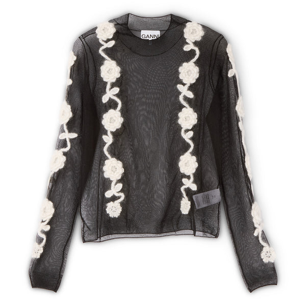 s.b. concept GANNI Sheer Flower Crochet Turtleneck Black