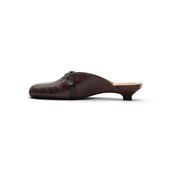 S.b. Concept GANNI Sue Heeled Mules Croc Leather Chocolate Fondant