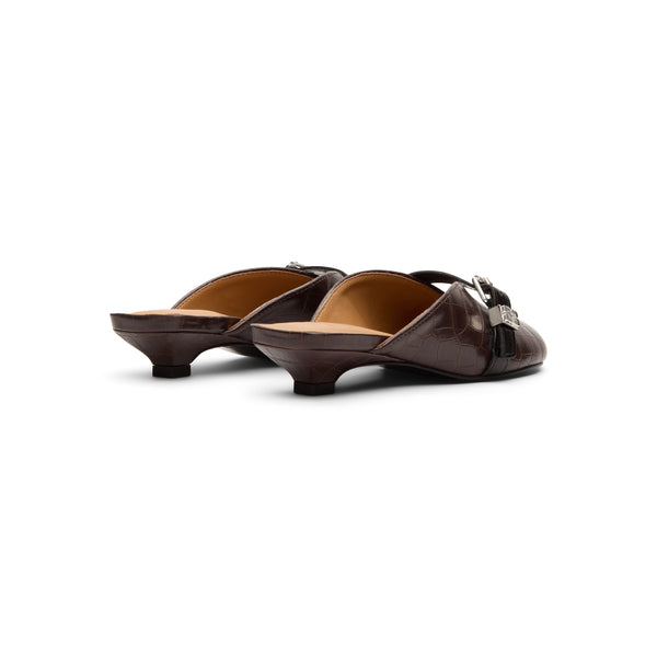 S.b. Concept GANNI Sue Heeled Mules Croc Leather Chocolate Fondant