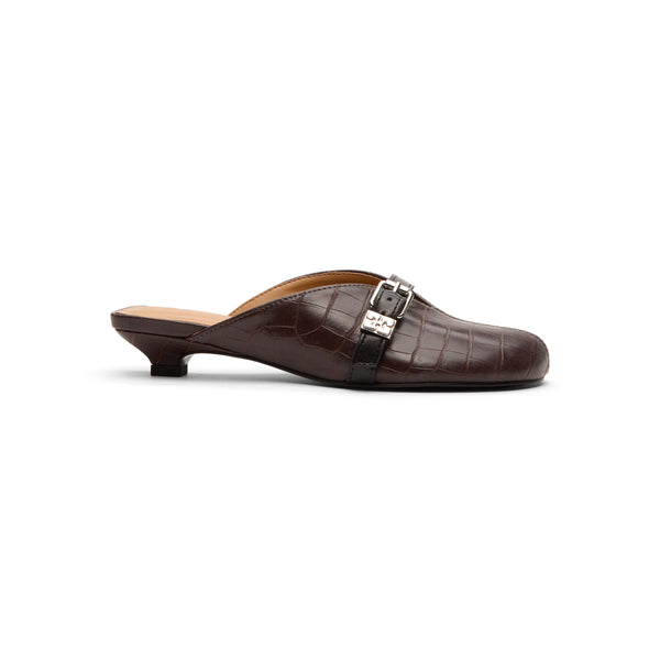 s.b. concept GANNI Sue Heeled Mules Croc Leather Chocolate Fondant