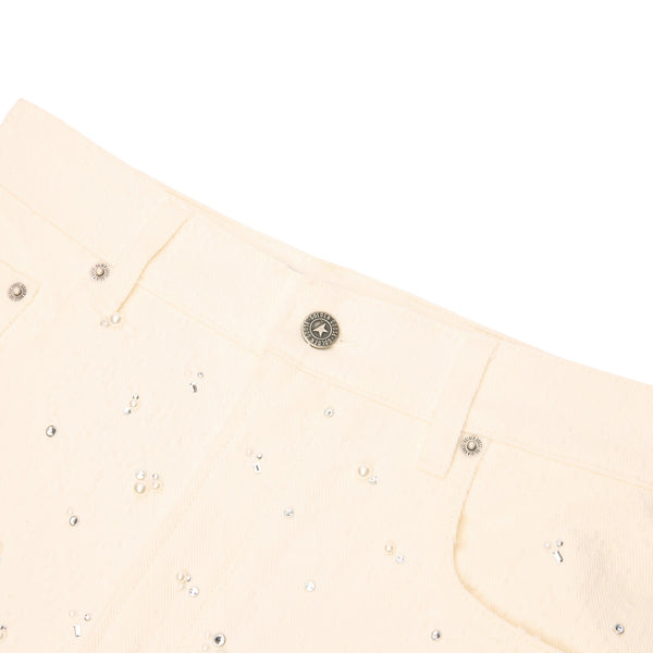 S.b. Concept Golden Goose Crystal Beaded Denim Pant Off White