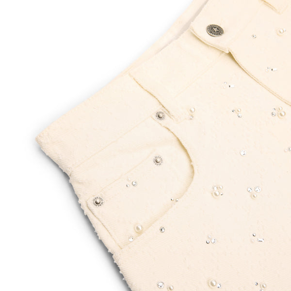 S.b. Concept Golden Goose Crystal Beaded Denim Pant Off White