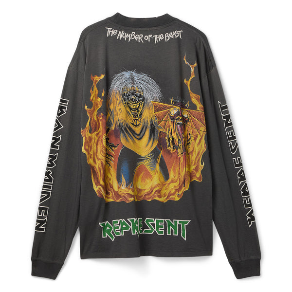 S.b. Concept REPRESENT X Iron Maiden Number Of The Beast Long Sleeve T-Shirt Sunfade Grey