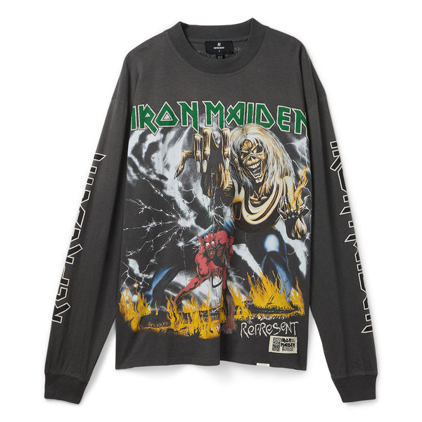 s.b. concept REPRESENT x Iron Maiden Number of The Beast Long Sleeve T-Shirt Sunfade grey