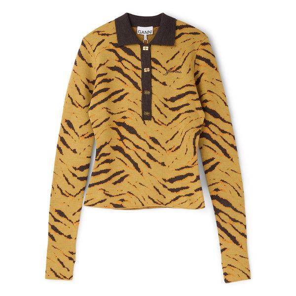 s.b. concept GANNI Merino Jacquard Polo Khaki