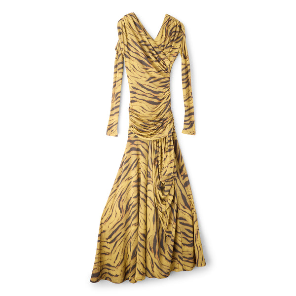 s.b. concept GANNI Zebra Print Ruched Dress Khaki