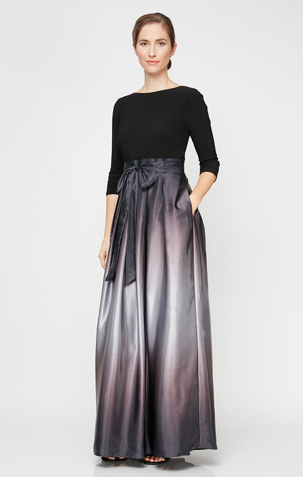 S.L. Fashions 3/4 Sleeve Matte Jersey & Ombre Satin Ballgown