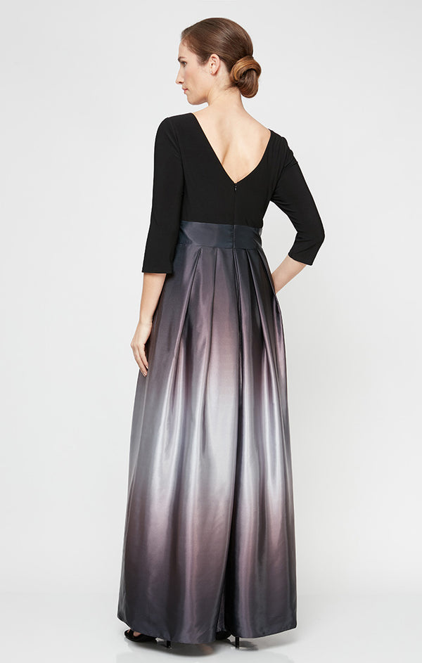 S.L. Fashions 3/4 Sleeve Matte Jersey & Ombre Satin Ballgown