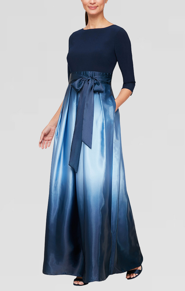 S.L. Fashions 3/4 Sleeve Matte Jersey & Ombre Satin Ballgown