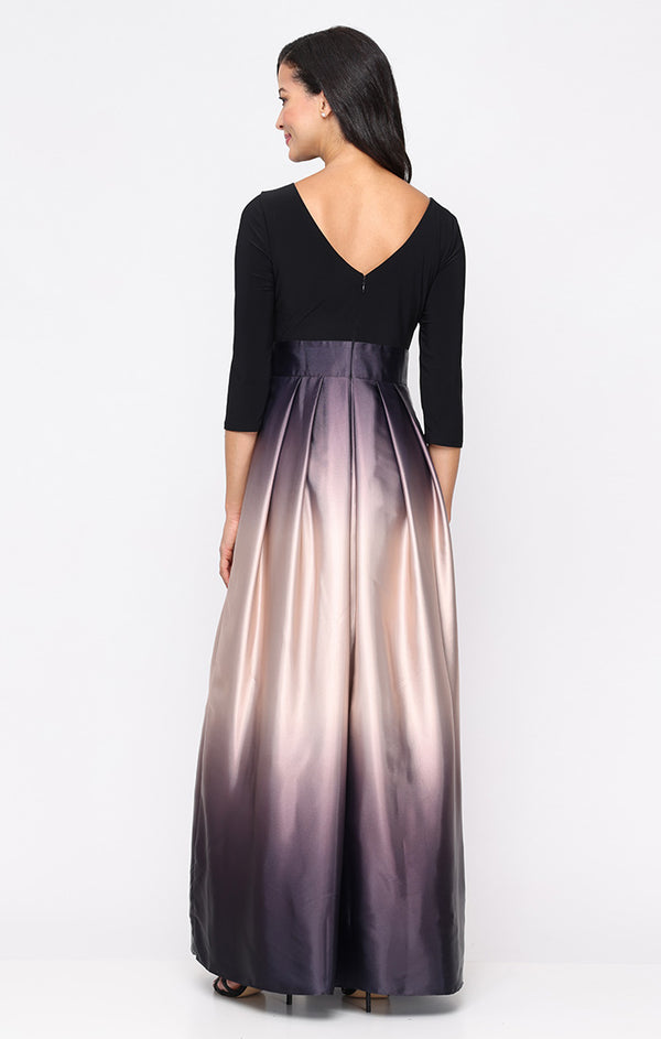 S.L. Fashions 3/4 Sleeve Matte Jersey & Ombre Satin Ballgown