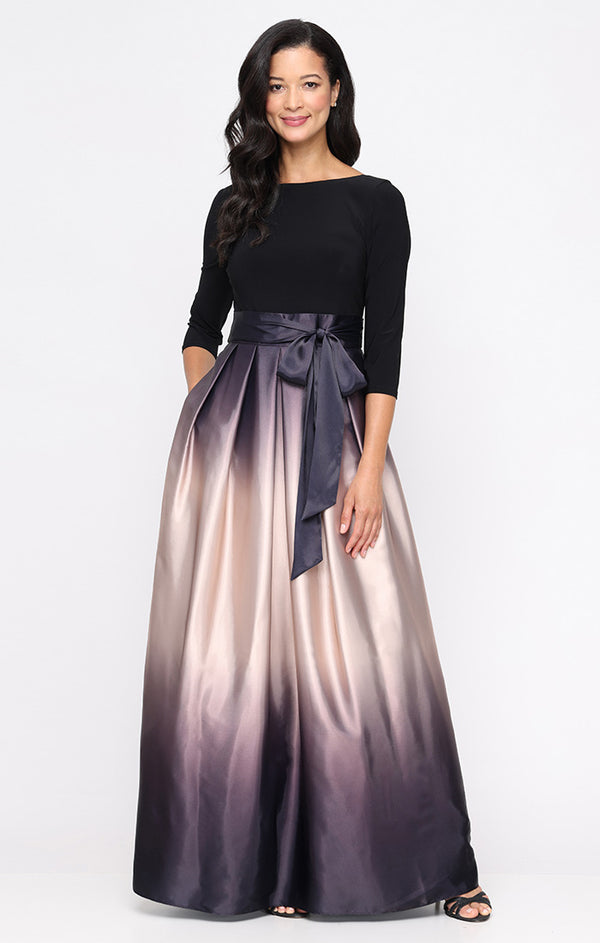 S.L. Fashions 3/4 Sleeve Matte Jersey & Ombre Satin Ballgown