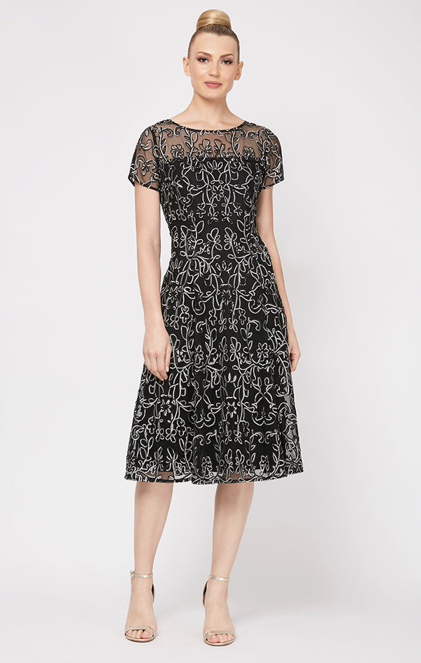 S.L. Fashions Embroidered Soutache Lace Cocktail Dress