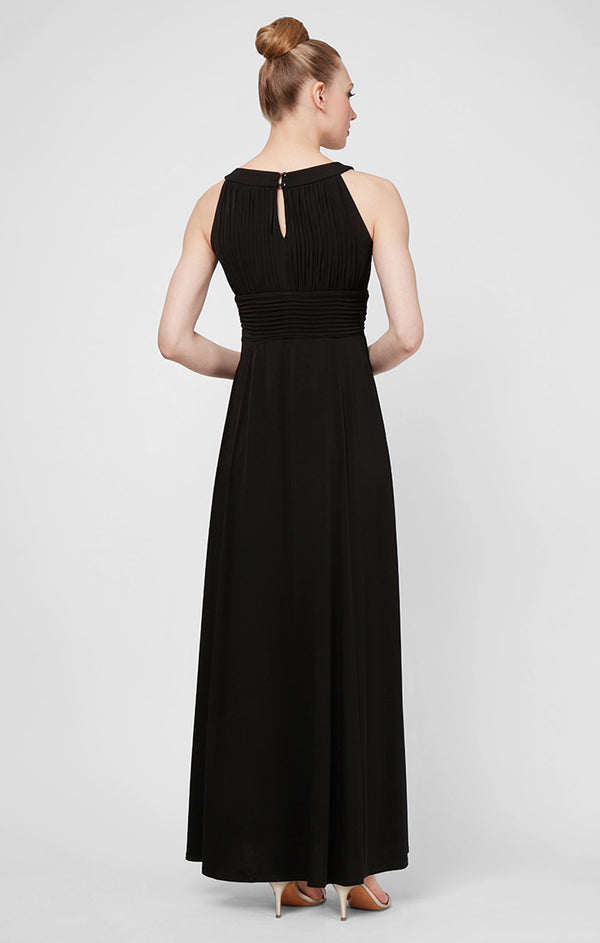 S.L. Fashions Keyhole Halter Style Gown With Ruched Waist