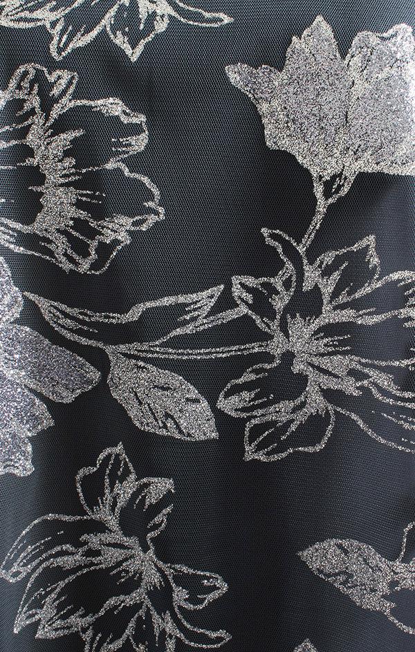 S.L. Fashions Long Glitter Mesh Dress With Novelty Asymmetric Overlay Bodice