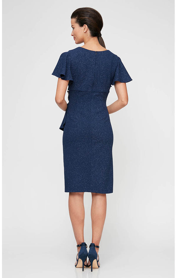 S.L. Fashions Metallic Knit Sheath Dress With Short Flutter Sleeves