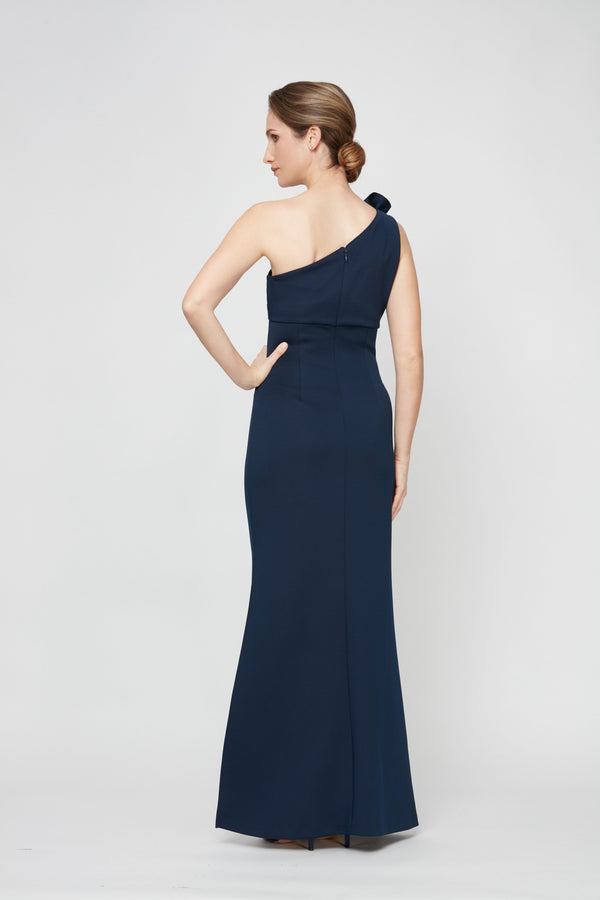 S.L. Fashions One Shoulder Compression Dress With 3D Floral Shoulder Detail