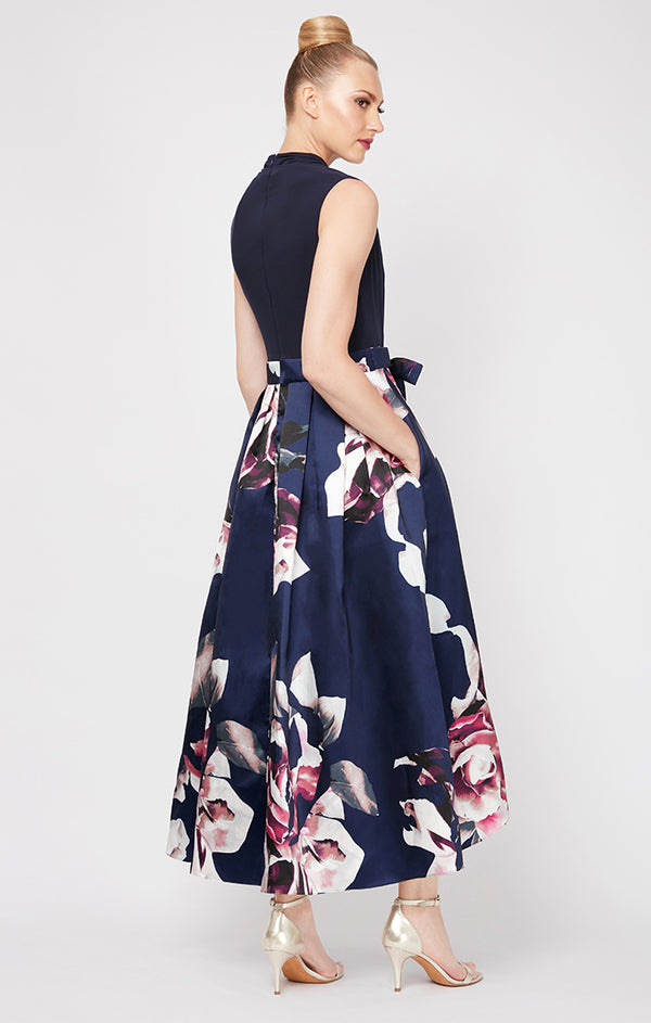 S.L. Fashions Party Dress With Floral Printed Mikado Silk Skirt & Jersey Bodice