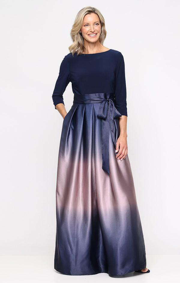S.L. Fashions Petite 3/4 Sleeve Matte Jersey & Ombre Satin Ballgown S.L. Fashions Petite 3/4 Sleeve Matte Jersey & Ombre Satin Ballgown