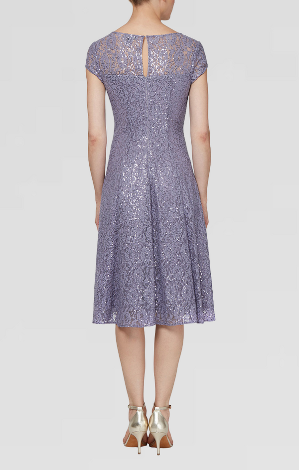 S.L. Fashions Petite Cap Sleeve Tea-Length Lace Party Dress