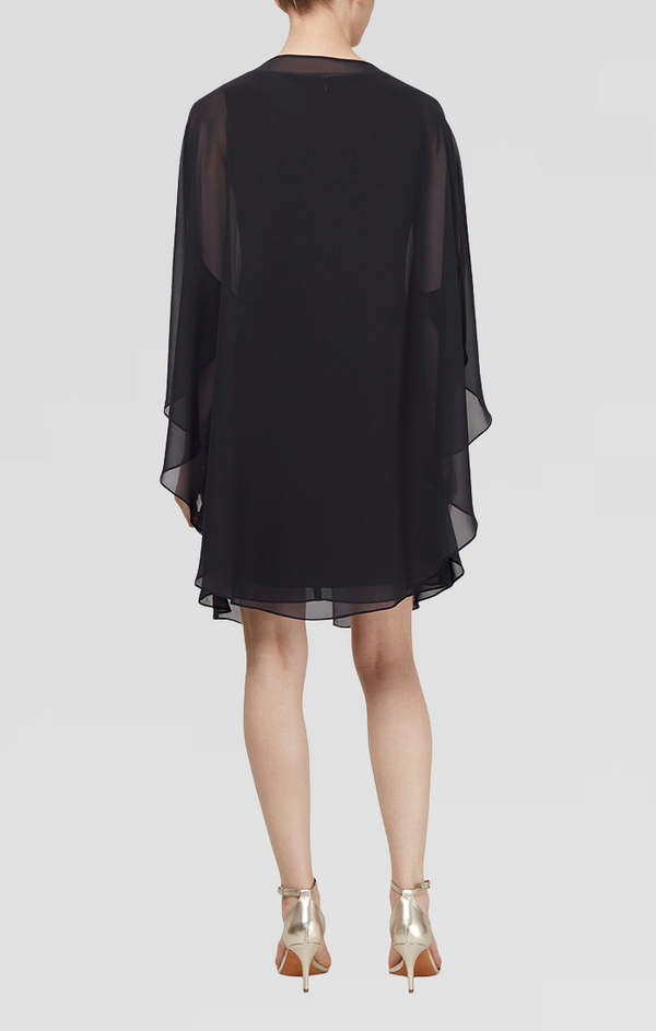 S.L. Fashions Petite Chiffon Cocktail Dress With Beaded Neck And Capelet