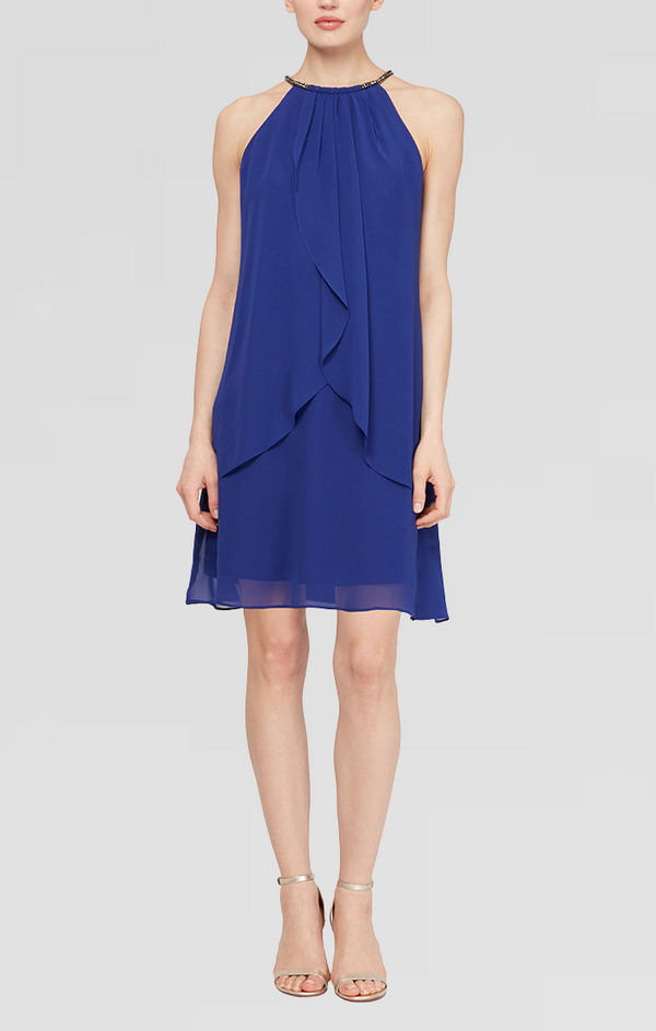 S.L. Fashions Petite - Chiffon Cocktail Jersey Dress with Split Front Detail