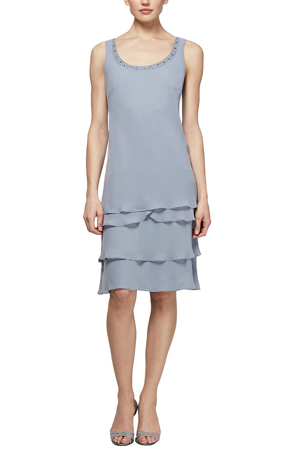 S.L. Fashions Petite - Chiffon Tiered Jacket Dress With Beaded Shoulder Detail