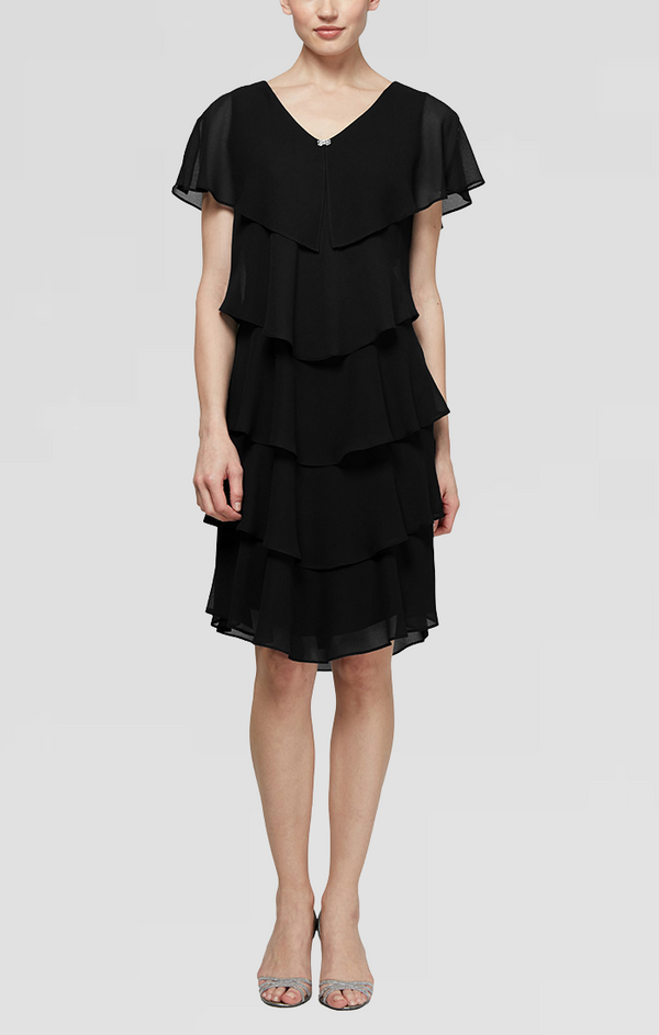 S.L. Fashions Petite Georgette Tiered Cocktail Dress S.L. Fashions Petite Georgette Tiered Cocktail Dress