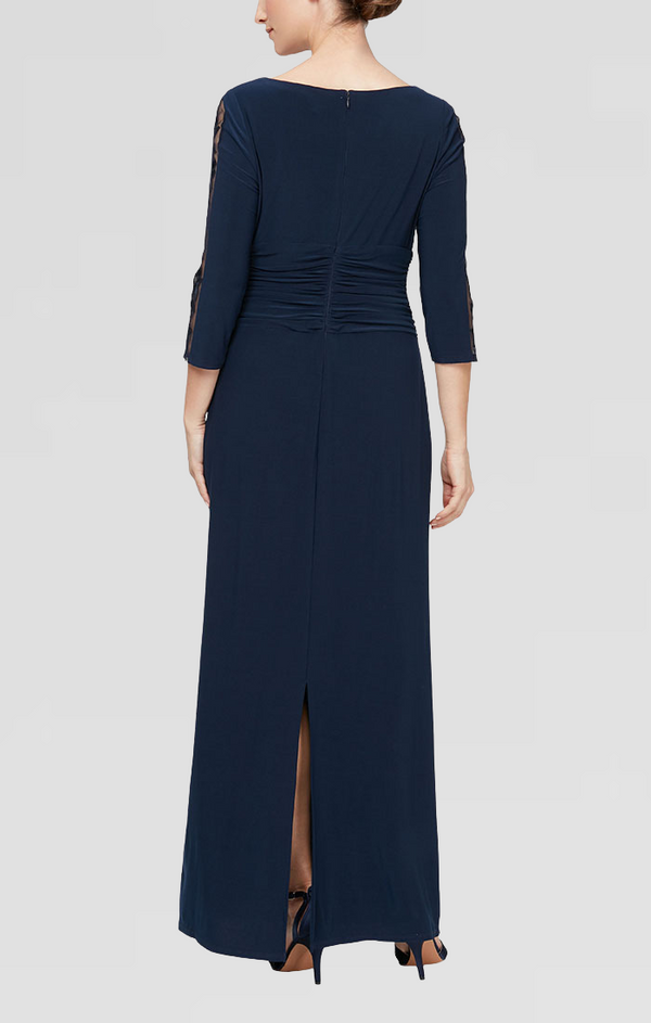 S.L. Fashions Petite - Jersey Dress With Ruched Waist And Illusion 3/4 Sleeves