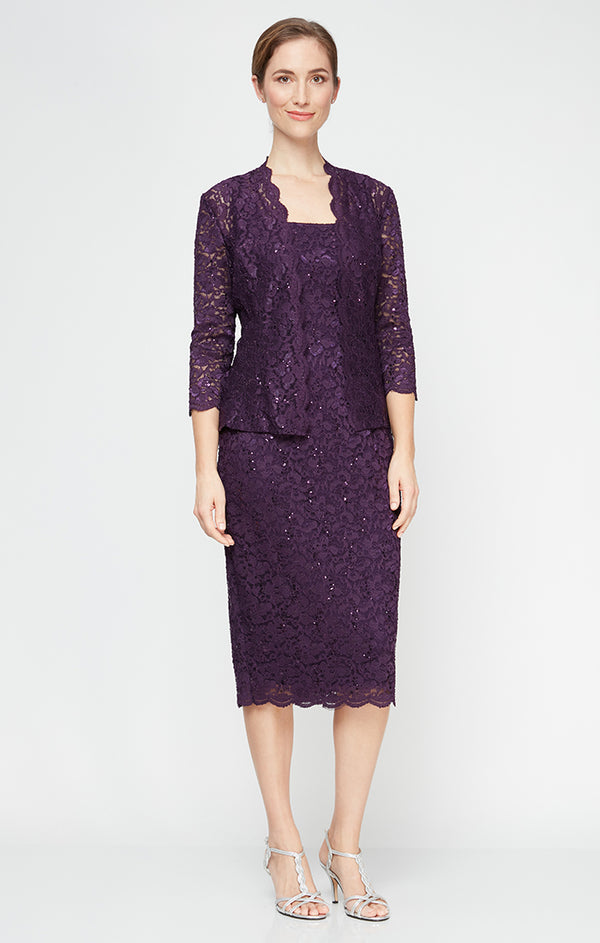 S.L. Fashions Petite Lace Jacket Dress with Sequin Detail