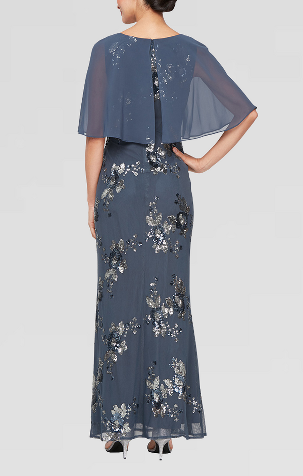 S.L. Fashions Petite Long Dress With Overlay Bodice And Sequin Detail