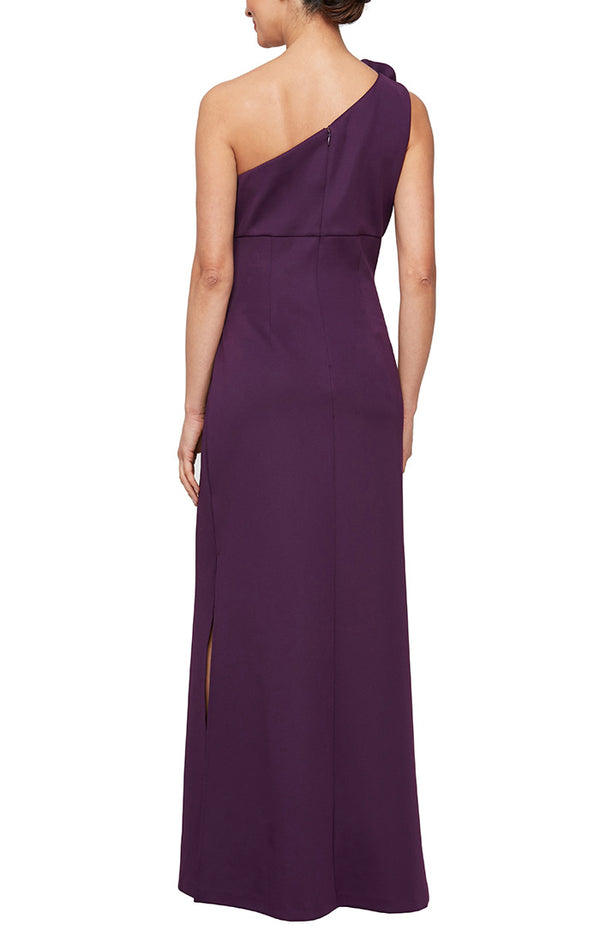 S.L. Fashions Petite Long One Shoulder Dress With Flower Detail At Shoulder