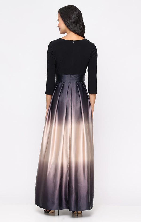 S.L. Fashions Petite Long Satin Charmeuse Ombre Ballgown With Surplice Neckline Bodice