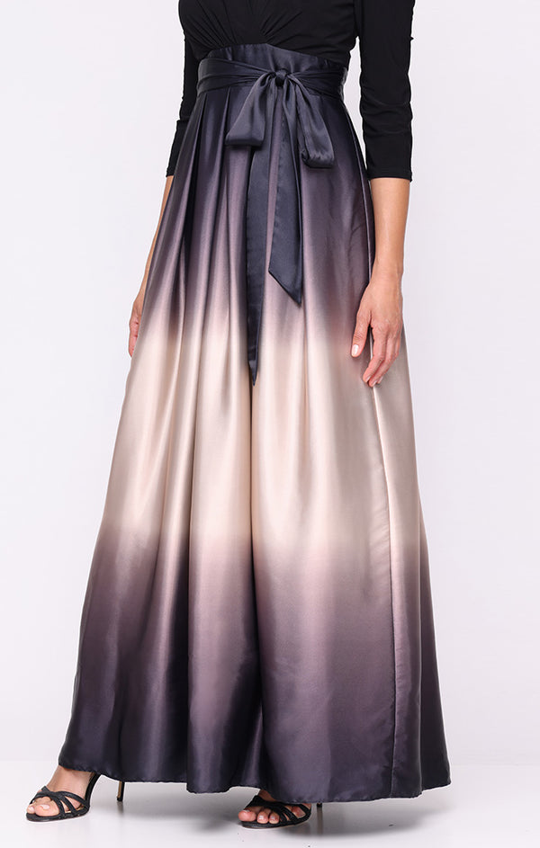 S.L. Fashions Petite Long Satin Charmeuse Ombre Ballgown With Surplice Neckline Bodice