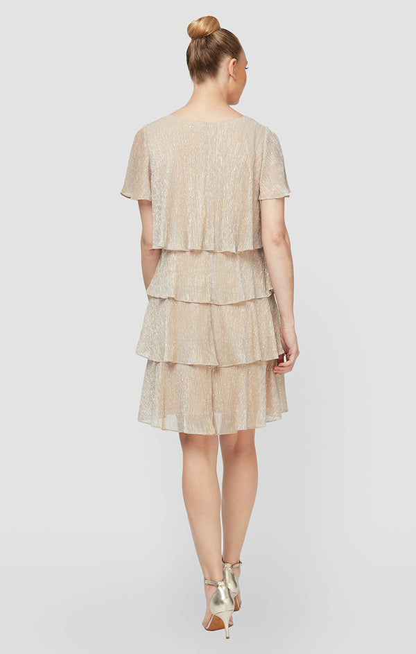 S.L. Fashions Petite Shimmer Bodre Chiffon Tiered Cocktail Dress