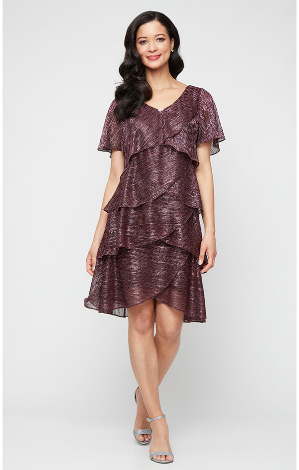 S.L. Fashions Petite Shimmer Bodre Chiffon Tiered Cocktail Dress