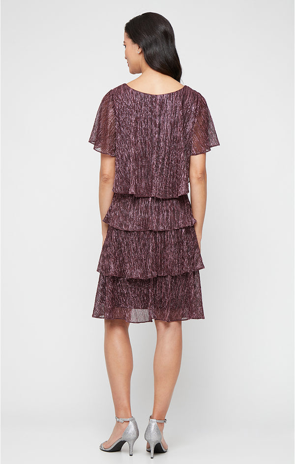 S.L. Fashions Petite Shimmer Bodre Chiffon Tiered Cocktail Dress