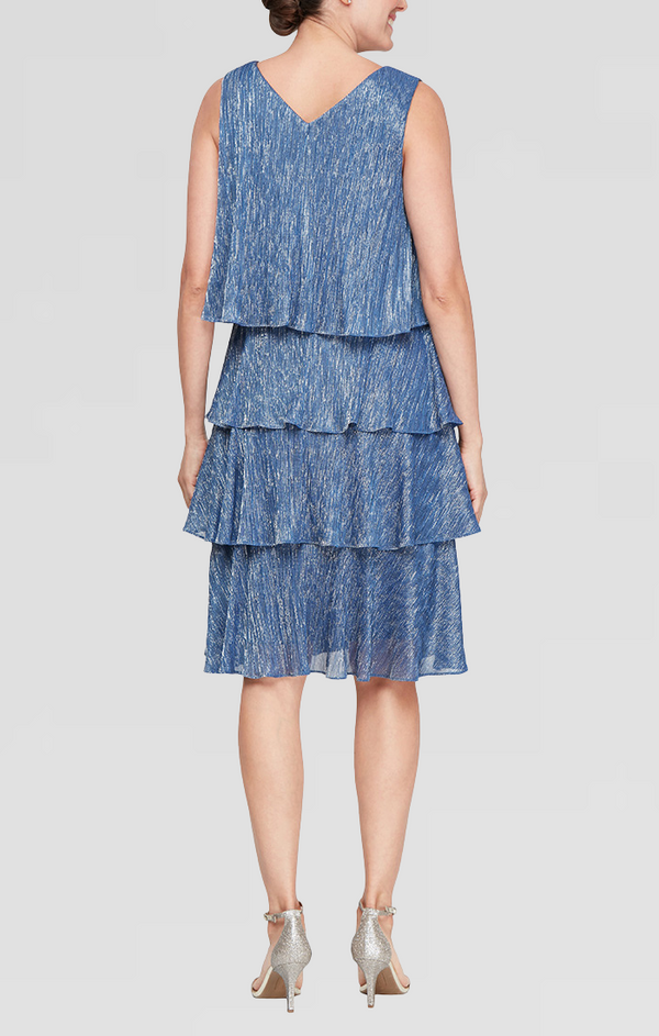 S.L. Fashions Petite - Shimmer V-Neck Tiered Jacket Dress With Open Cascade Jacket